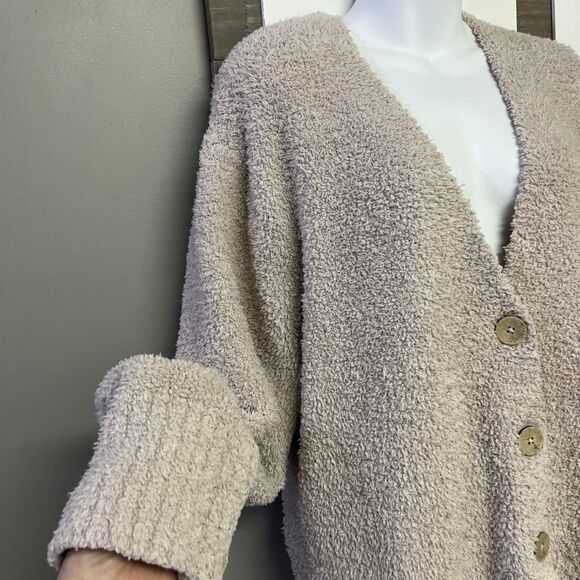 Barefoot Dreams Beige Cozy Chic V-neck Button Down Fuzzy Long Sleeve Cardigan 2X - Picture 5 of 11
